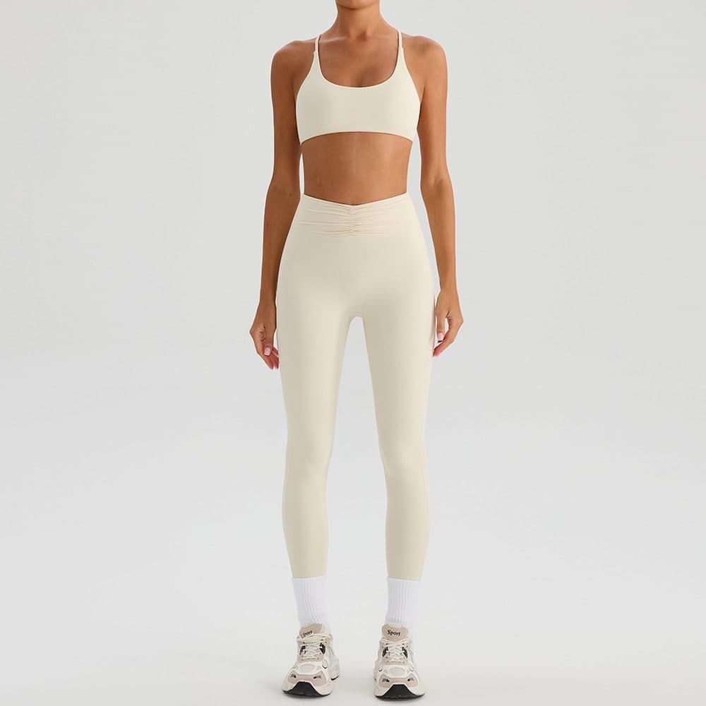 U-Neck Cross Cut-Out High-Waist Ruched Sculpting Pants Set YW562+KW433 — product image 1
