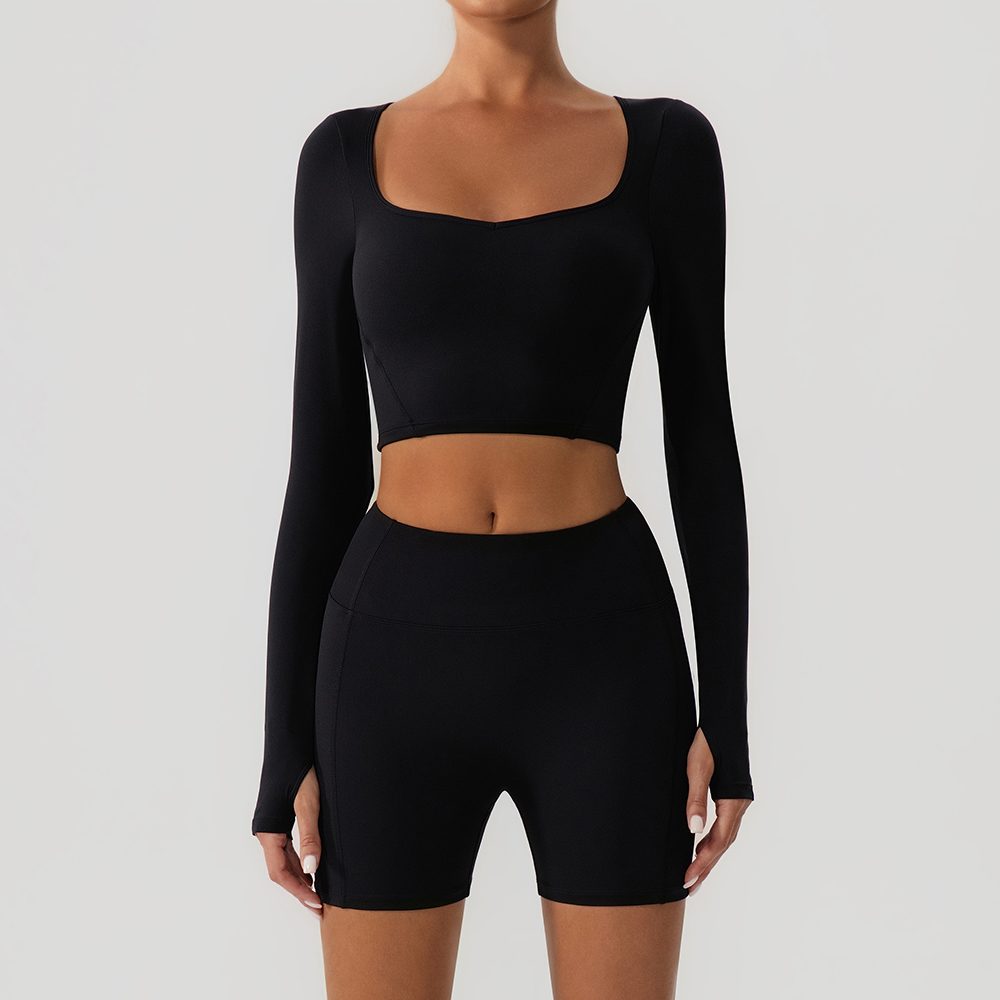 Thumbhole Sweetheart-Neck Long-Sleeve Sports Top YW554 — product image 1