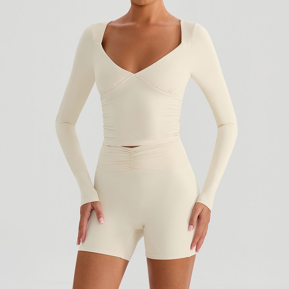 Square-V Stretch Ruched Fitted Long Sleeve YW560 — product image 1