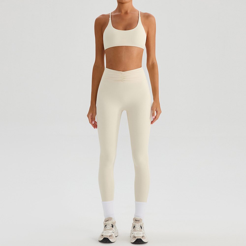 U-Neck Cross Cut-Out High-Waist Ruched Sculpting Pants Set YW562+KW433 — product image 1