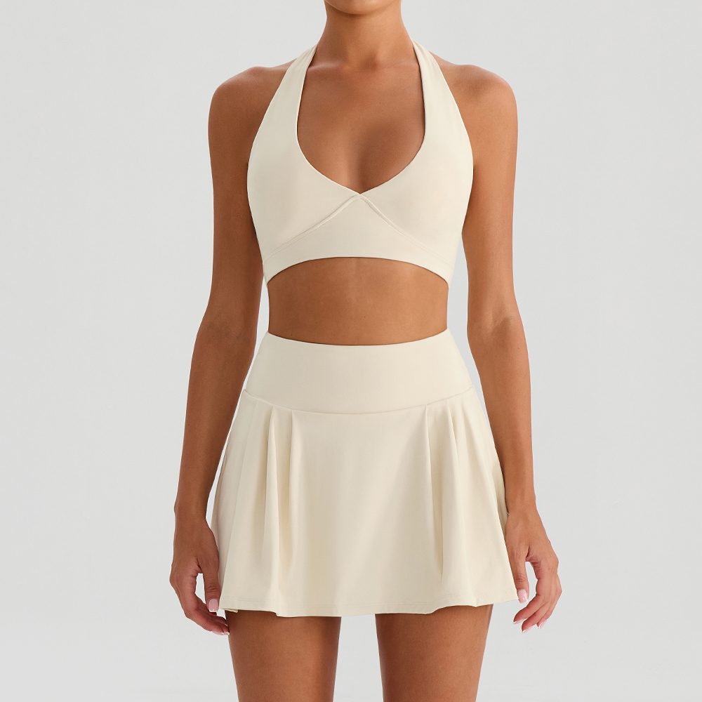 Second-Skin Deep-V Gathered Pocket Safety Shorts Skirt Set YW566+KW435 — product image 1
