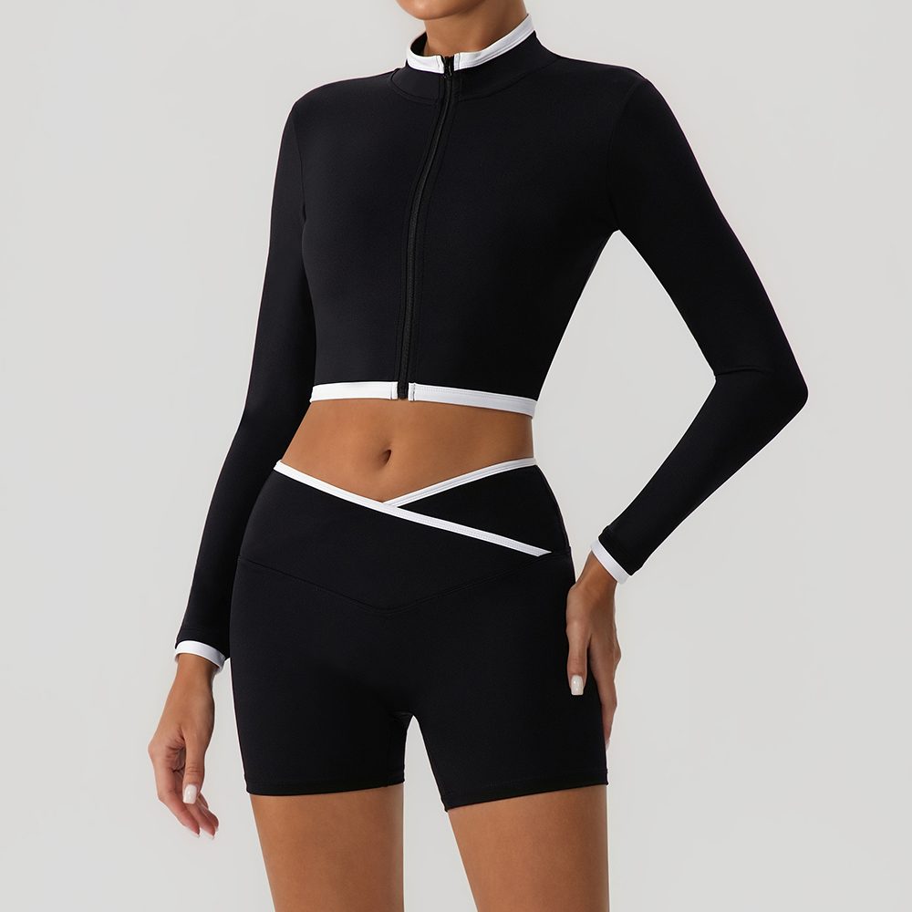 High-Stretch Stand-Collar Fitted Thermal Zip Color-Block Jacket YW582 — product image 1
