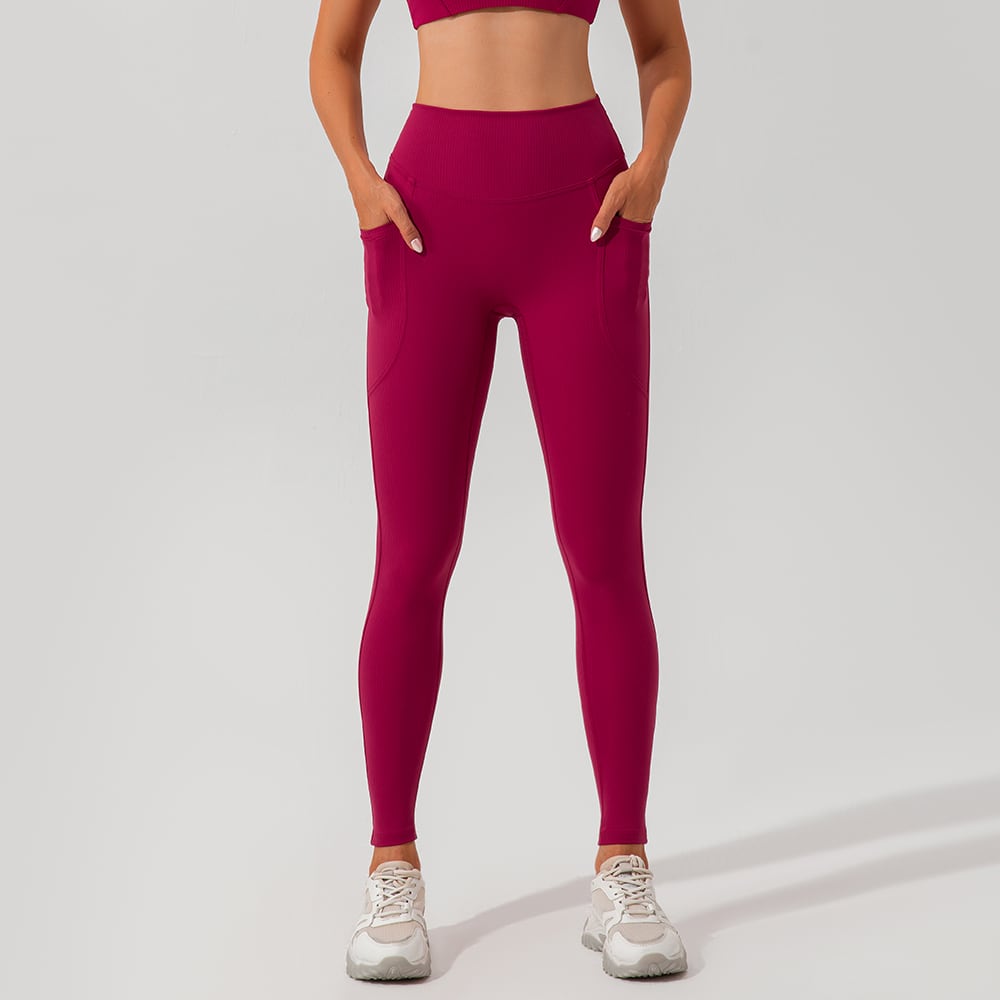Ribbed High-Waist Yoga Leggings with Pockets 1
