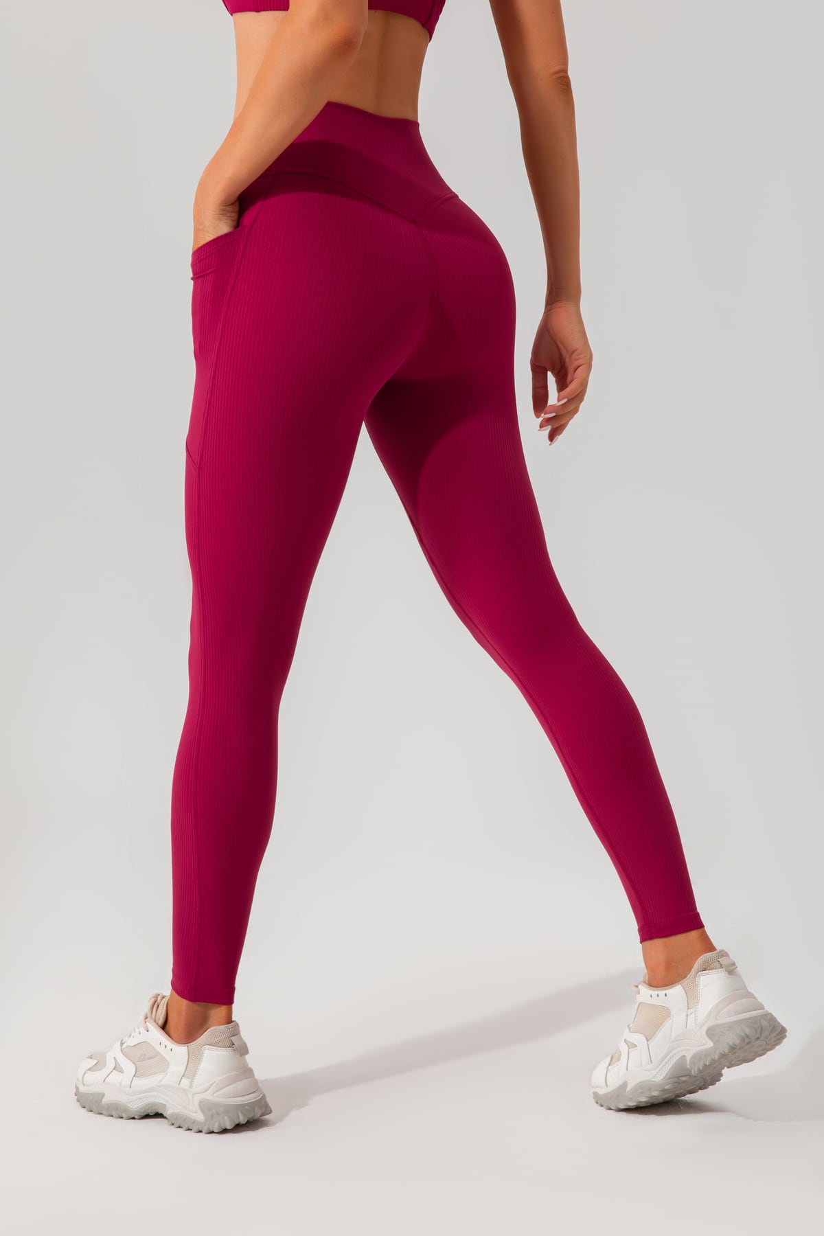 Ribbed High-Waist Yoga Leggings with Pockets 12