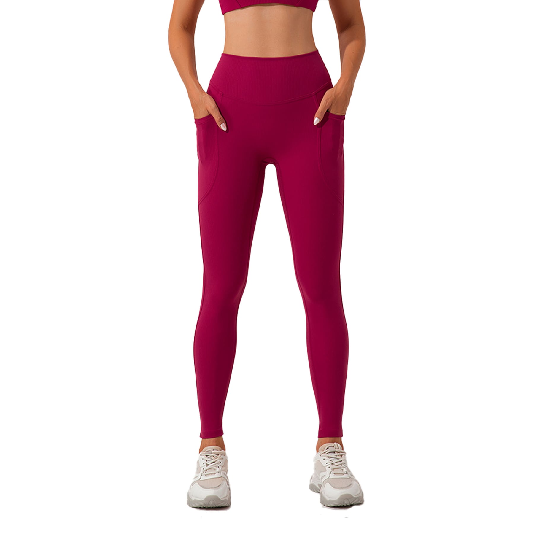 Ribbed High-Waist Yoga Leggings with Pockets 16